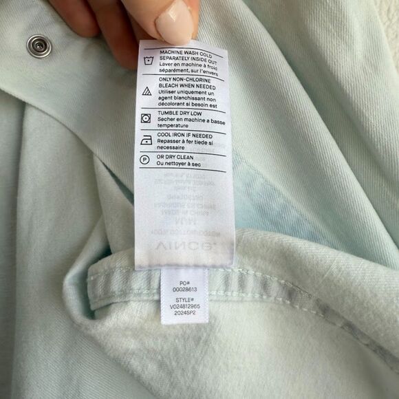 Vince Spring Cotton Twill Cropped Snap Shirt in Celestine Light Blue size M - Picture 13 of 16